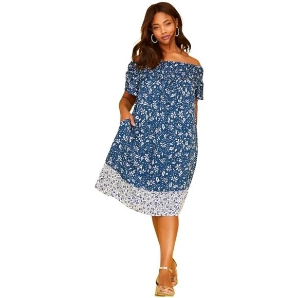 Lane Bryant Nwt Lane Printed Smocked Off The Shoulder Dress 18/20 - Picture 1 of 9